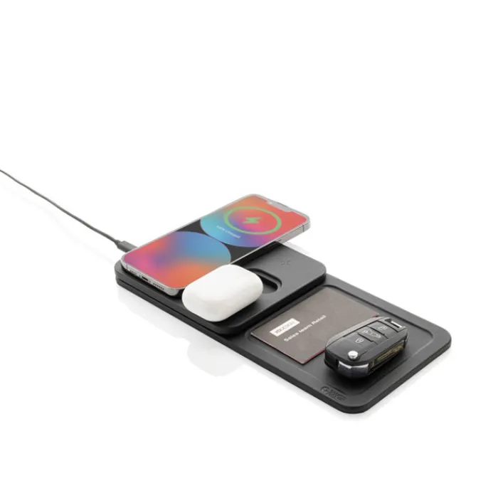 Gift Campaign Caricatore wireless pieghevole 3 in 1 e vassoio da tavolo in PU RCS> Caricabatterie