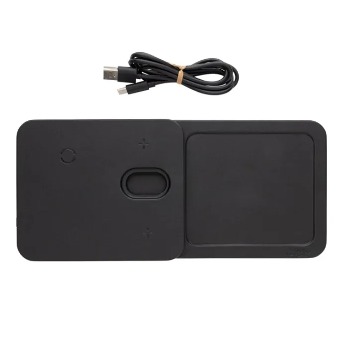 Gift Campaign Caricatore wireless pieghevole 3 in 1 e vassoio da tavolo in PU RCS> Caricabatterie