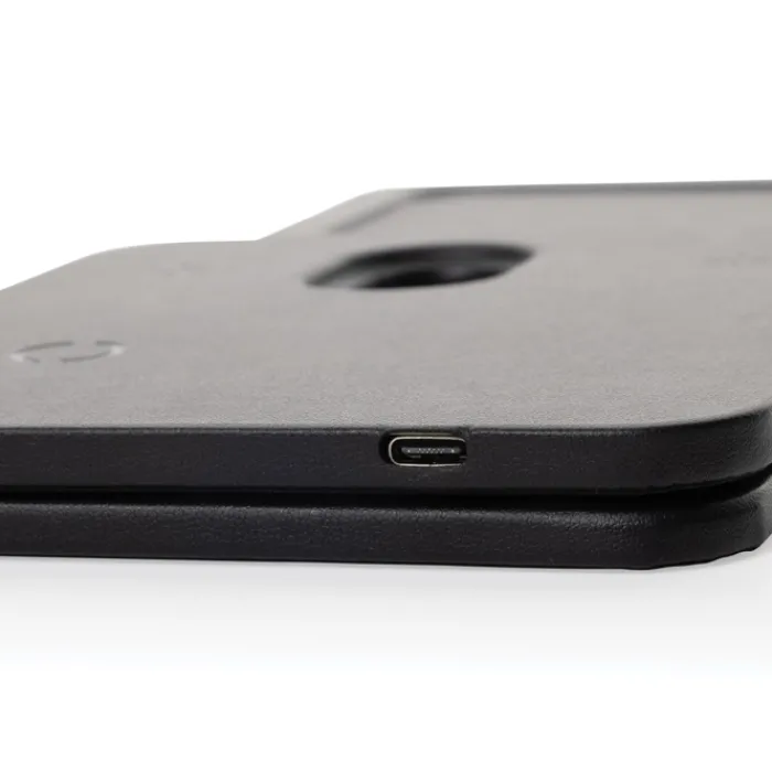 Gift Campaign Caricatore wireless pieghevole 3 in 1 e vassoio da tavolo in PU RCS> Caricabatterie