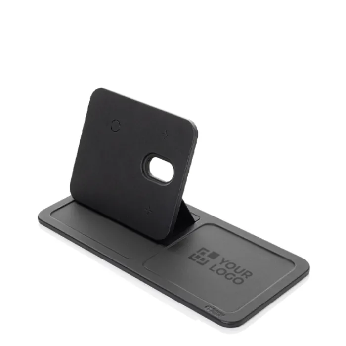 Gift Campaign Caricatore wireless pieghevole 3 in 1 e vassoio da tavolo in PU RCS> Caricabatterie