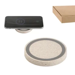 Gift Campaign Caricatore wireless rotondo in ABS e fibra di grano Natural Round Fast></noscript> Caricabatterie