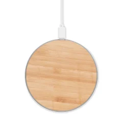 Gift Campaign Caricatore wireless rotondo a ricarica rapida in bambù e alluminio 10W><noscript><img width=