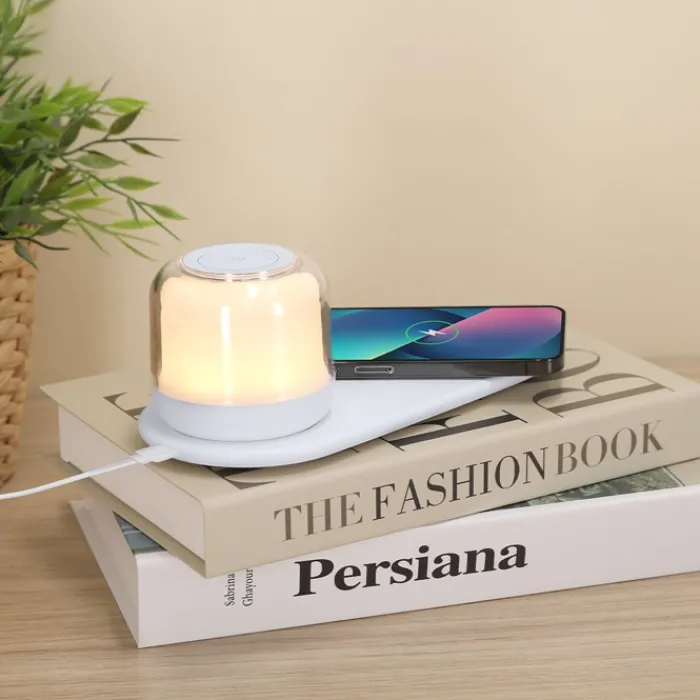 Gift Campaign Caricatore wireless 15W con lampada 12 LED a luce bianca e multicolore> Caricabatterie