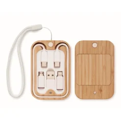 Gift Campaign Caricatore wireless 15W in scatola di bambù con cavetto e 5 connettori><noscript><img width=