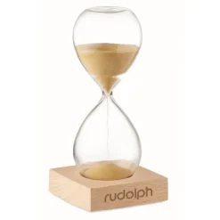 Gift Campaign Clessidra 5 min in vetro borosilicato con base in legno di pino Time></noscript> Altri Gadget Pubblicitari|Gadget Per L'Ufficio