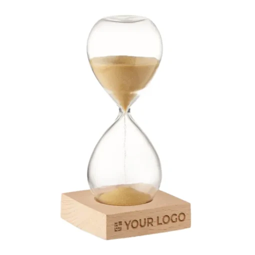 Gift Campaign Clessidra 5 min in vetro borosilicato con base in legno di pino Time> Altri Gadget Pubblicitari|Gadget Per L'Ufficio