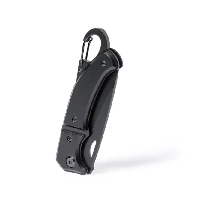 Gift Campaign Coltellini con logo lama fustellata in acciaio e moschettone Inox Clip> Coltellini