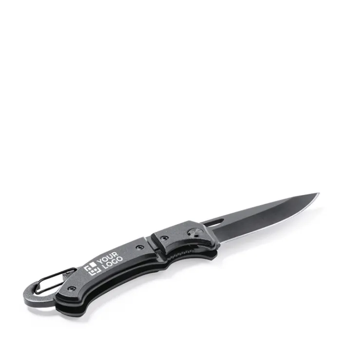 Gift Campaign Coltellini con logo lama fustellata in acciaio e moschettone Inox Clip> Coltellini