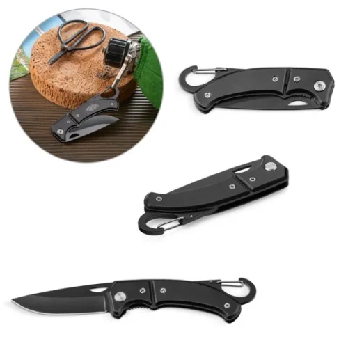 Gift Campaign Coltello tascabile in acciaio con chiusura di sicurezza e moschettone> Coltellini