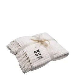 Gift Campaign Coperta in cotone promozionale con nastrino con logo Plaid Cotton></noscript> Coperte