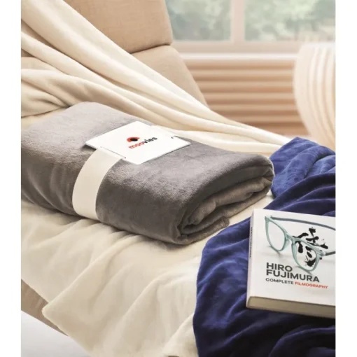 Gift Campaign Coperta in flanella con nastro e cartoncino con logo 280 g/m2 Nap RPET> Coperte