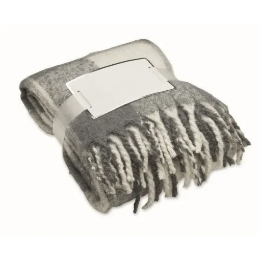 Gift Campaign Coperta in poliestere rPET mohair con disegno a quadri e frange> Coperte