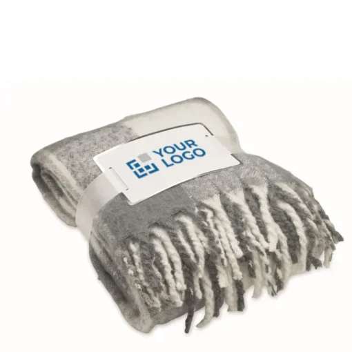 Gift Campaign Coperta in poliestere rPET mohair con disegno a quadri e frange> Coperte