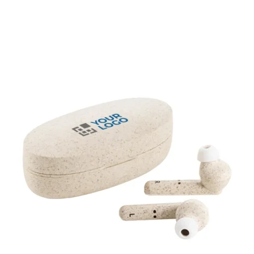 Gift Campaign Cuffiette bluetooth con logo in fibra di paglia di grano e PP Straw> Auricolari Personalizzati