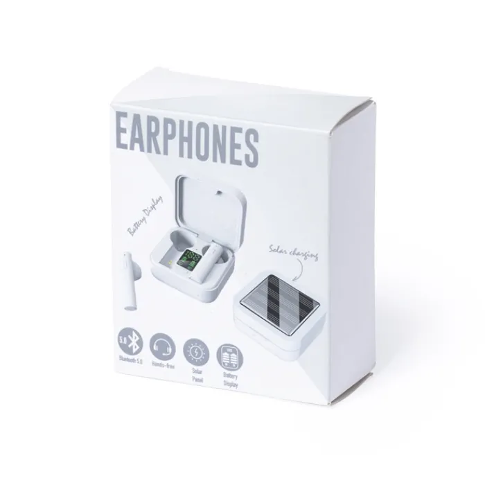 Gift Campaign Cuffiette bluetooth in custodia con pannello solare Solar Charging> Auricolari Personalizzati