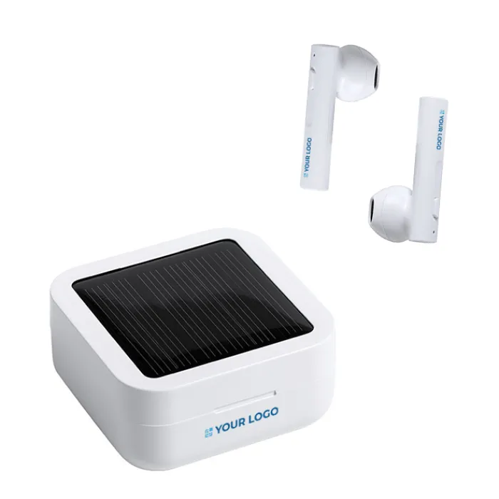 Gift Campaign Cuffiette bluetooth in custodia con pannello solare Solar Charging> Auricolari Personalizzati