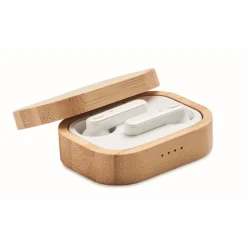 Gift Campaign Cuffiette bluetooth TWS 5 con scatolina di bambù personalizzate Blues> Auricolari Personalizzati
