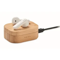 Gift Campaign Cuffiette bluetooth TWS 5 con scatolina di bambù personalizzate Blues></noscript> Auricolari Personalizzati