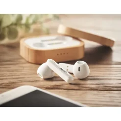 Gift Campaign Cuffiette bluetooth TWS 5 con scatolina di bambù personalizzate Blues></noscript> Auricolari Personalizzati