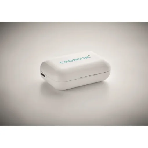 Gift Campaign Cuffiette bluetooth TWS con logo in scatolina che le ricarca Ultimate> Gadget Palestra|Auricolari Personalizzati