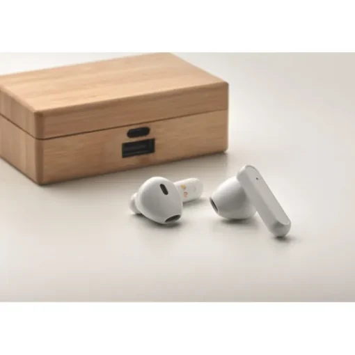 Gift Campaign Cuffiette wireless 5.3 con microfono integrato in custodia di bambù> Auricolari Personalizzati