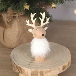Gift Campaign Decorazione natalizia in legno a forma di renna con pelliccia bianca></noscript> Gadget Natalizi
