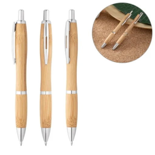 Gift Campaign Ecologiche penne pubblicitarie a scatto inchiestro nero Bamboo Metal> Penne Ecologiche