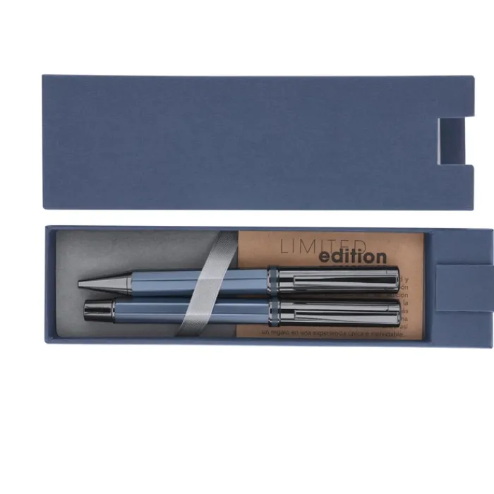 Gift Campaign Elegante set con penna twist e roller con cappuccio con inchiostro blu> Penne In Metallo