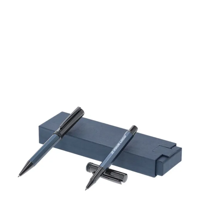 Gift Campaign Elegante set con penna twist e roller con cappuccio con inchiostro blu> Penne In Metallo