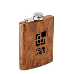 Gift Campaign Fiaschetta in acciaio inox riciclato con aspetto in legno da 190 ml><noscript><img width=