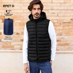 Gift Campaign Gilet in 100% rPET resistente all'acqua con cappuccio regolabile> Smanicati