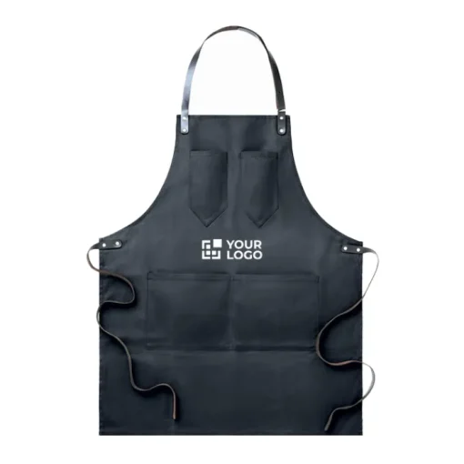 Gift Campaign Grembiule con logo con 2 tasche in canvas cerato e dettagli in pelle BBQ> Grembiuli Personalizzati