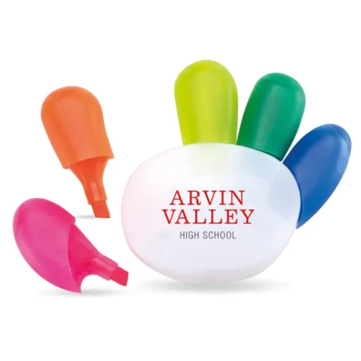 Gift Campaign Kit 5 evidenziatori aziendali in supporto con logo Give me five> Regali Per Bambini|Evidenziatori