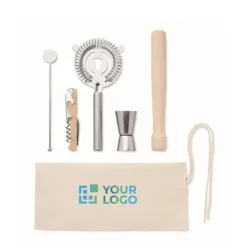 Gift Campaign Kit da cocktail con 5 accessori in sacchetto di cotone da 220 g/m²></noscript> Altri Utensili Da Cucina