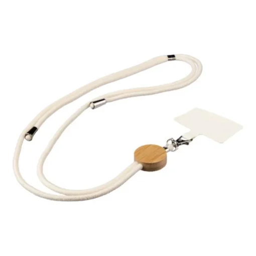 Gift Campaign Laccetto portacellulare in cotone con dettaglio rotondo in bambù> Lanyard E Porta Badge Personalizzati