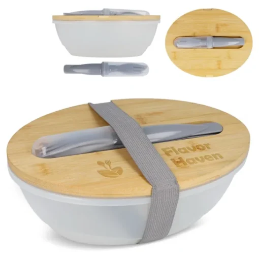 Gift Campaign Lunch box con coperchio in bambù e posate con chiusura elastica> Porta Pranzo