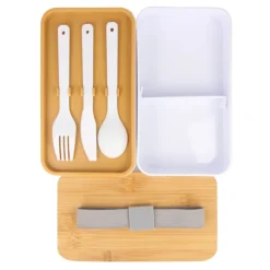 Gift Campaign Lunch box doppio in plastica riciclata e bambù con elastico da 1l> Porta Pranzo