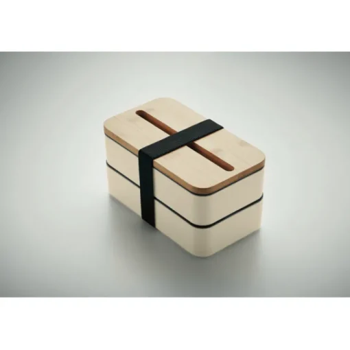 Gift Campaign Lunch box doppio scomparto con posate in PP riciclato e bambù 800ml> Porta Pranzo