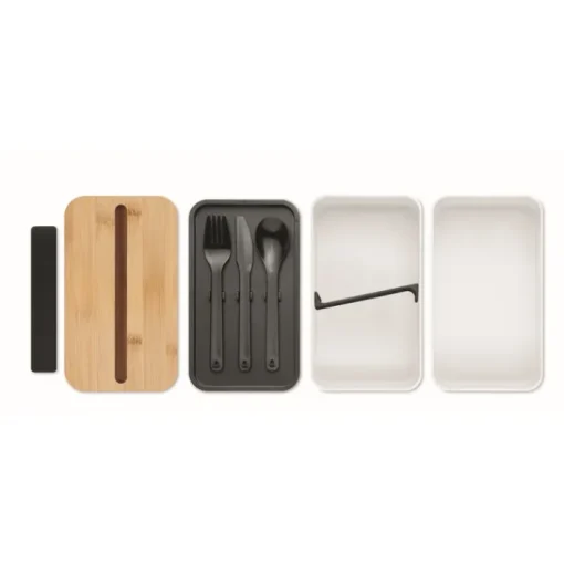 Gift Campaign Lunch box doppio scomparto con posate in PP riciclato e bambù 800ml> Porta Pranzo
