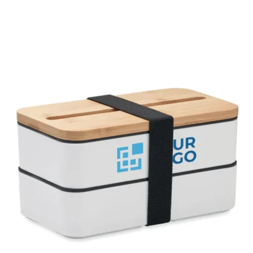 Gift Campaign Lunch box doppio scomparto con posate in PP riciclato e bambù 800ml> Porta Pranzo