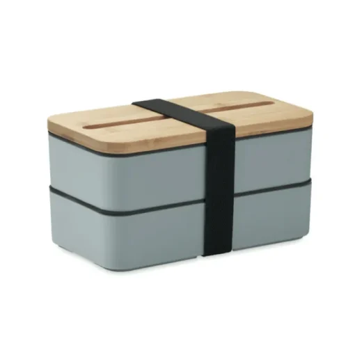 Gift Campaign Lunch box doppio scomparto con posate in PP riciclato e bambù 800ml> Porta Pranzo