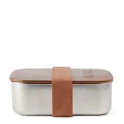 Gift Campaign Lunch box in acciaio inox riciclato con coperchio in legno e cinturino></noscript> Porta Pranzo