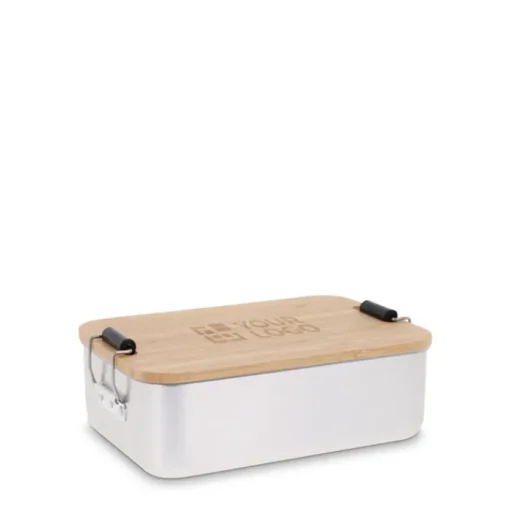 Gift Campaign Lunch box in alluminio con coperchio in bambù e chiusura metallica 1l> Porta Pranzo