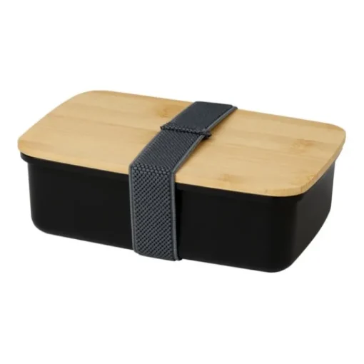 Gift Campaign Lunch box in plastica riciclata con coperchio in bambù e fascia 500ml> Porta Pranzo