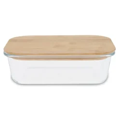 Gift Campaign Lunch box rettangolare in vetro con coperchio in bambù da 1l> Porta Pranzo