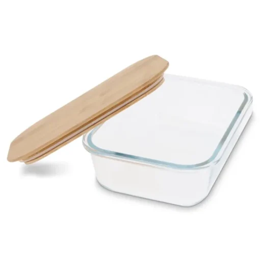 Gift Campaign Lunch box rettangolare in vetro con coperchio in bambù da 1l> Porta Pranzo