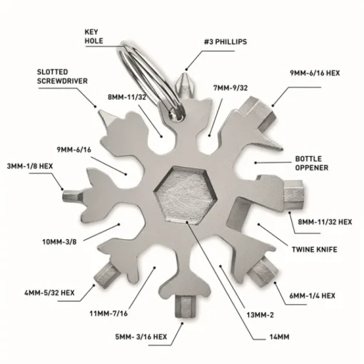 Gift Campaign Multi attrezzo in acciaio inox 17 funzioni e anello portachiavi Snowflake> Altri Attrezzi