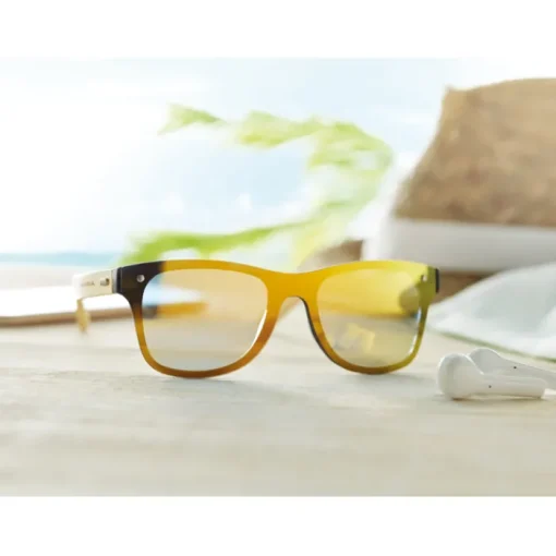 Gift Campaign Occhiali da sole con logo lenti specchiate UV400 aste Bamboo Beach> Occhiali Da Sole Personalizzati