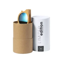 Gift Campaign Occhiali in bambù con lenti a specchio in borsa con chiusura a cordoncino><noscript><img width=