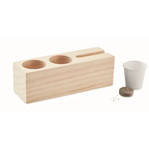 Gift Campaign Organizer da scrivania con logo in con semi piantabili Wood> Gadget Per L'Ufficio